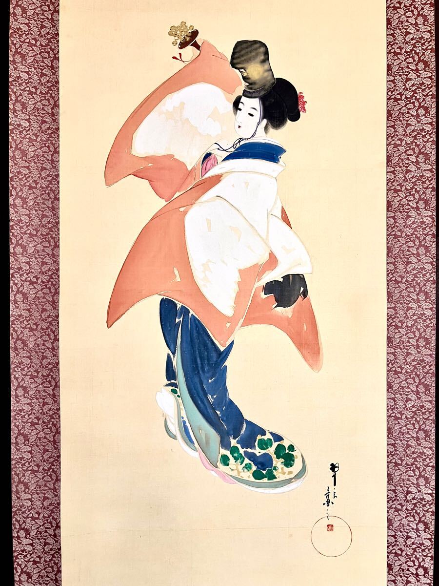 【真作】【仙】太田聴雨 翠岳「舞」絹本 肉筆 合箱 金泥仕様 美人画 絵画 掛軸 大正-昭和時代の日本画家 宮城の人 師: 内藤晴州 前田青邨拍卖