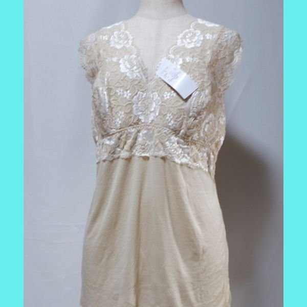 ブラキャミ 5L ソフトカップ たっぷり華レース ブラキャミソール ベージュ 大きいサイズ拍卖