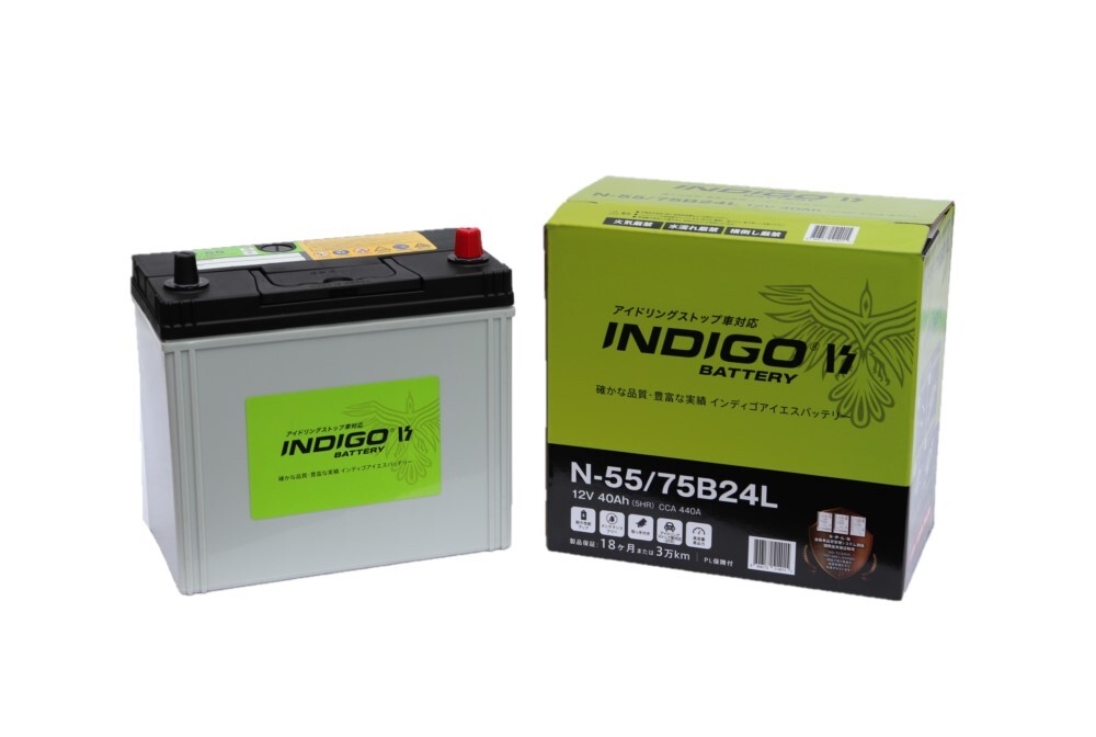 【インディゴバッテリー】N-55/75B24L プリメーラ ('98~05) UA-TNP12 互換:N-55,55B24L アイドリングストップ車対応 新品 保証付 即納拍卖