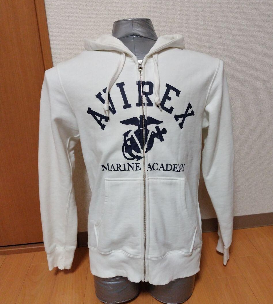 新品同様 AVIREX パーカー ホワイト ジップパーカー サイズM ホワイト拍卖