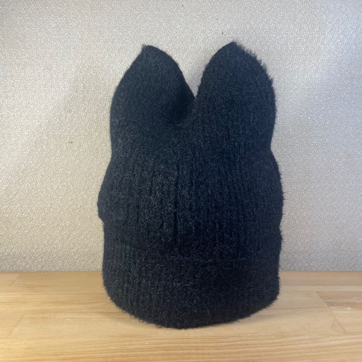 猫耳 ニット帽 ビーニー ブラック 黒 cat ear knit 地雷系 Y2K ニットキャップ アクリル 帽子 肌触り◎ 毛足長め拍卖