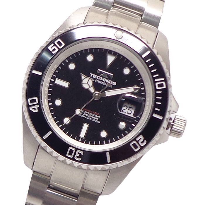 腕時計 メンズ TECHNOS テクノス TSM402-SB 10気圧防水 回転ベゼル 3針 オールステンレス 無垢 ウォッチ 日付 カレンダー 蓄光拍卖