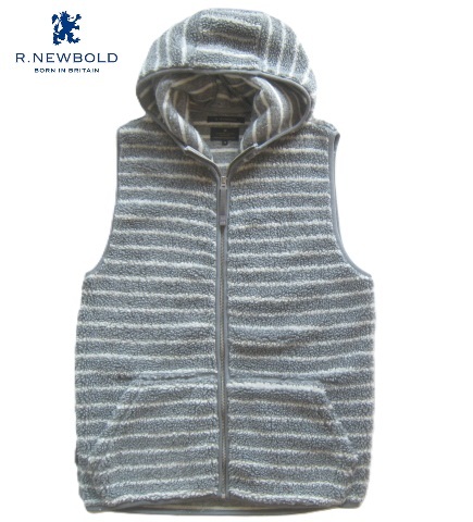 美品!!R.ニューボールド R.NEWBOLD*フード付きボーダー柄 ボアフリース ネックアップZIPベスト M グレー×白 ポールスミス Paul Smith拍卖