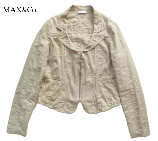 美品イタリア製!!マックスアンドコー MAX&Co. MAX MARA マックスマーラ*コットンZIPショートジャケット 44 実寸レディースXL ベージュ拍卖