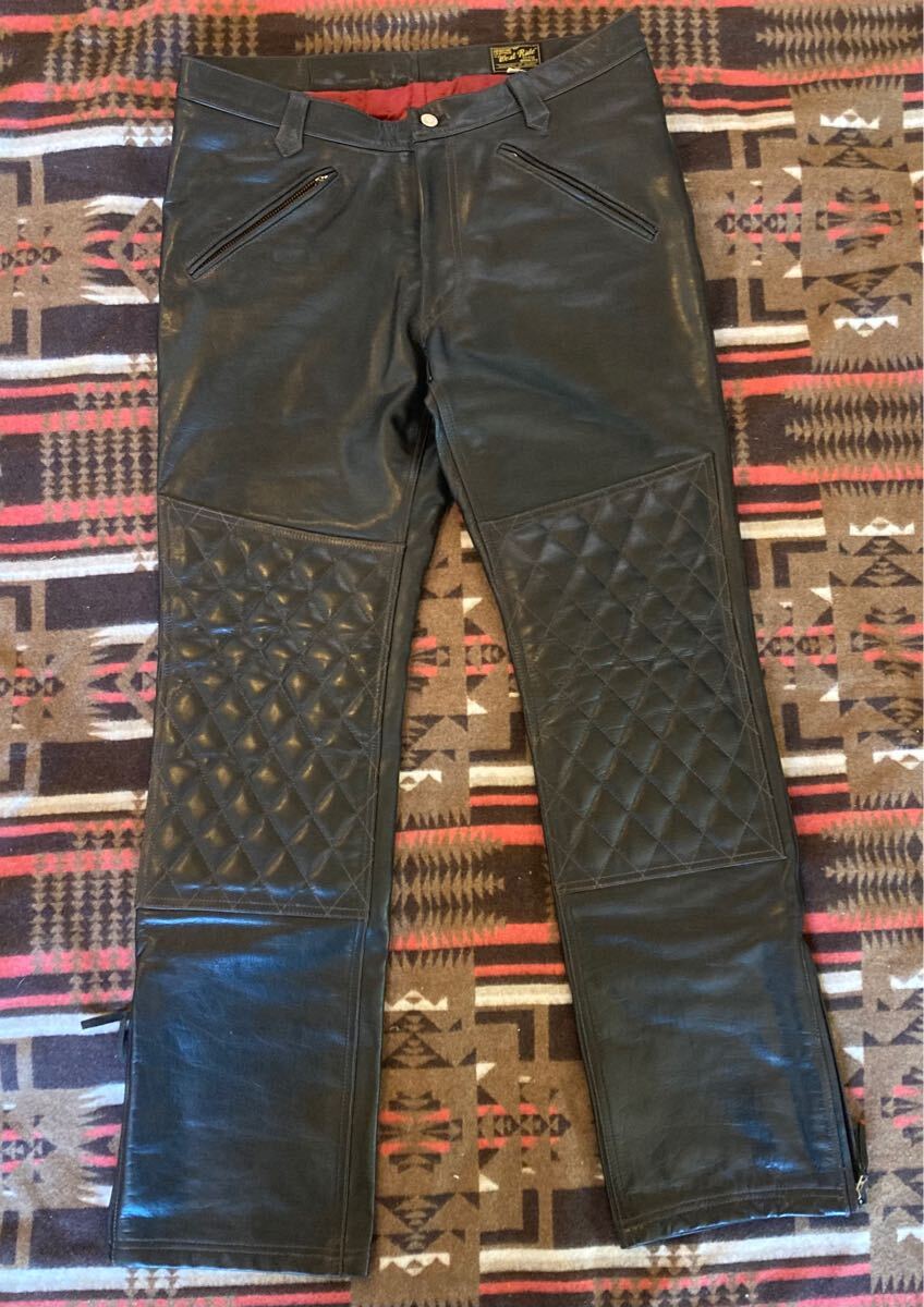 貴重ウエストライドWEST RIDEビッグサイズ特大サイズ大きいサイズW38レザーパンツ黒ブラックPTD牛革パテッド革パン z484拍卖