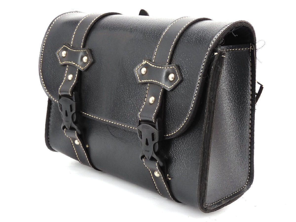 80【評価A】 汎用 サイド サドル バック 合皮レザー 黒ブラック 270*210*100 ツーリング ツール 荷物入れ拍卖