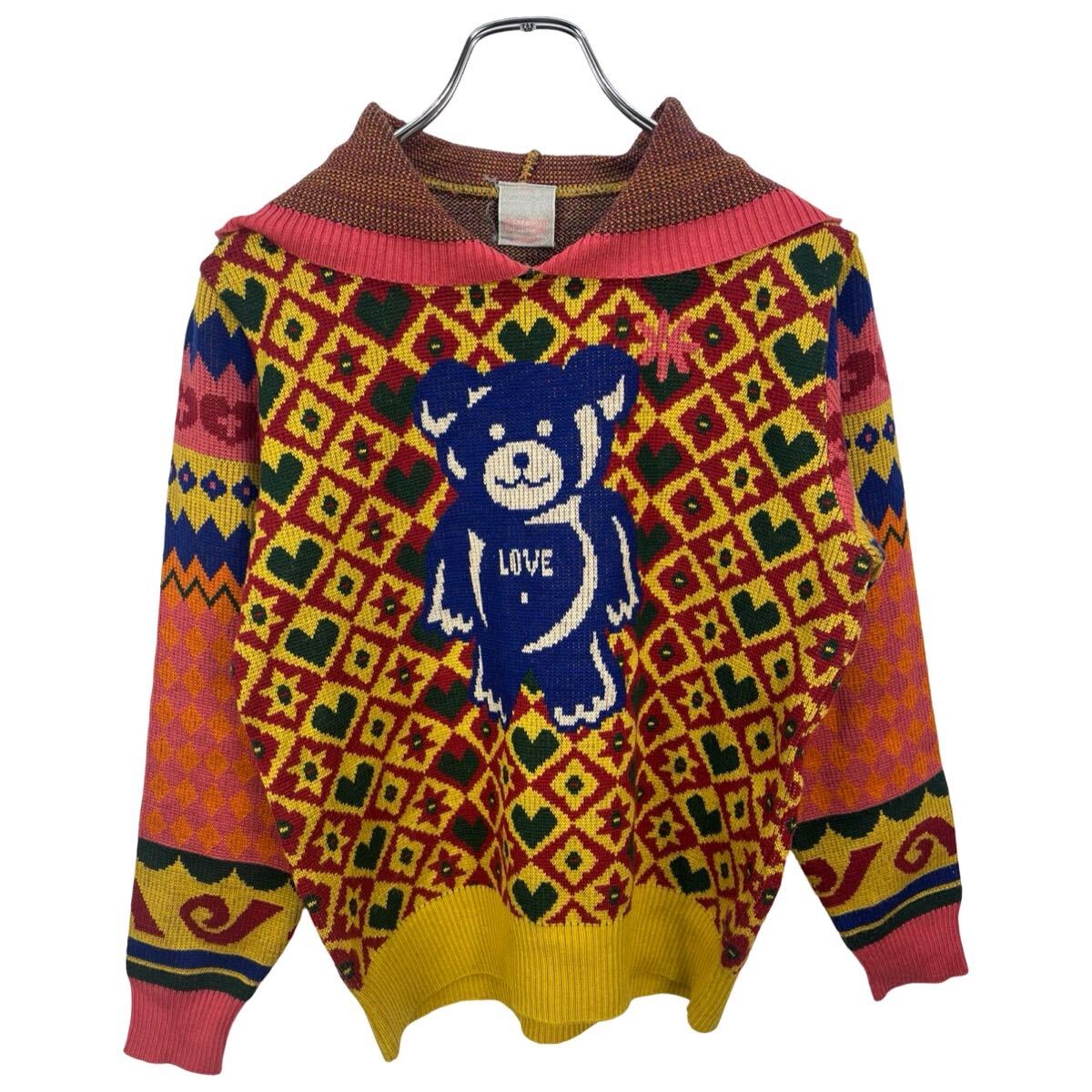 美品希少 vintage hysteric glamor オールド ヒステリックグラマー レディース テディベア 総柄 ニットセーター パーカー トップス拍卖
