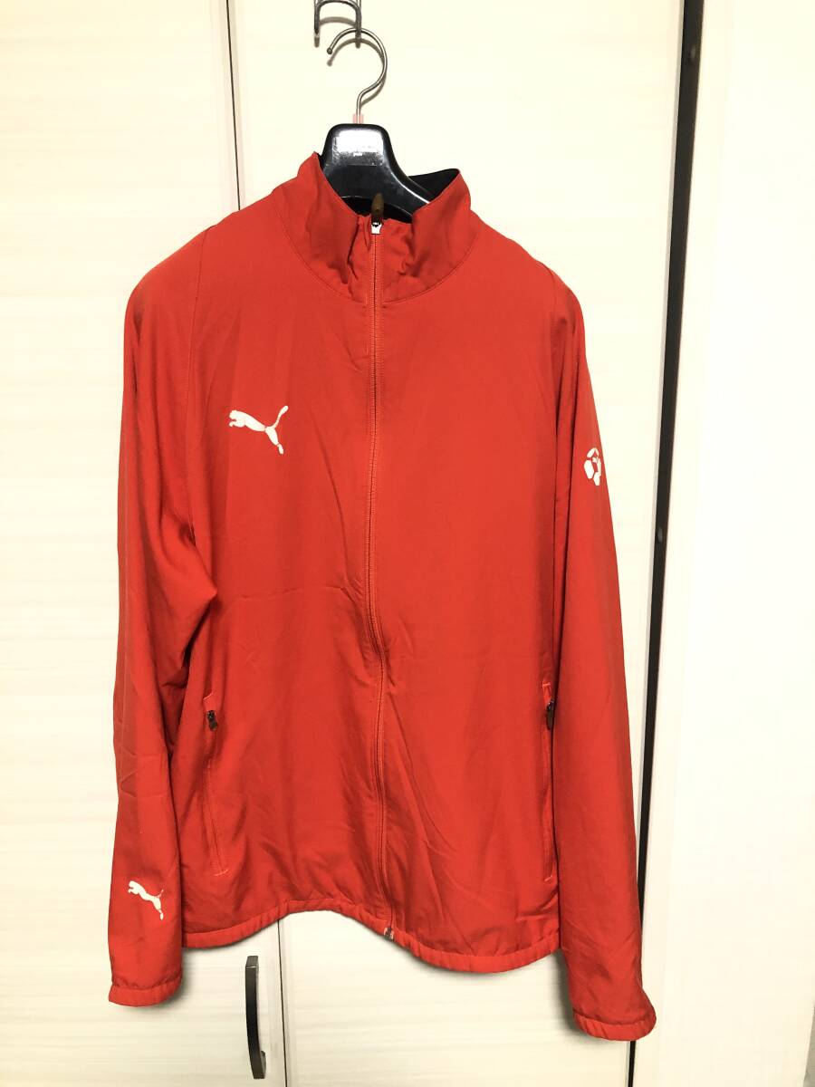 PUMA プーマ ナイロンジャケット ウィンドジャケット 赤 Lサイズ(USED) ~サッカー、フットサル、各種スポーツ、ジム、発汗・防寒~拍卖