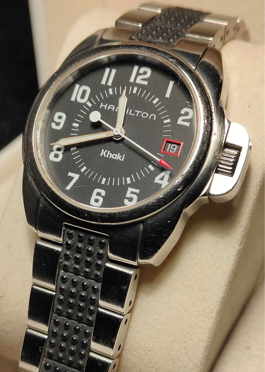 送料込み Hamilton khaki DATE ハミルトン カーキ デイト 腕時計 クオーツ ジャズマスター QZ 竜頭ガード拍卖