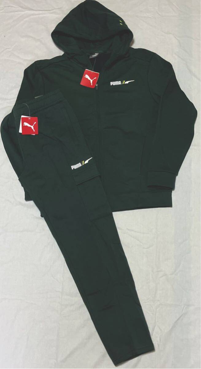 【新品未使用品/上下セット】PUMA プーマ フーディー パンツ フルジップパーカー Lサイズ 846528 846550 モスグリーン色 スウェット拍卖