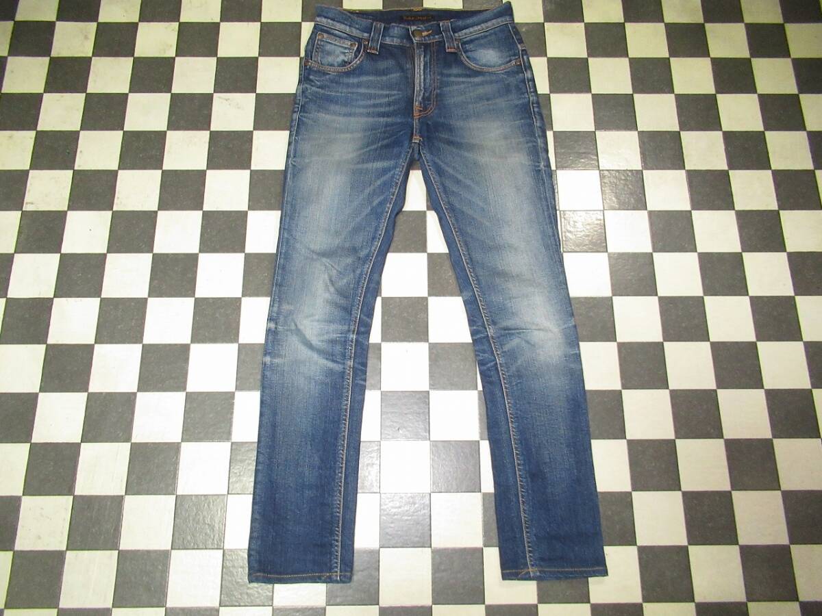 ★NUDIE JEANS/ヌーディージーンズ★良品 イタリア製 27×32 TAPE TED/テープテッド スキニーORG.WAVY INDIGO拍卖