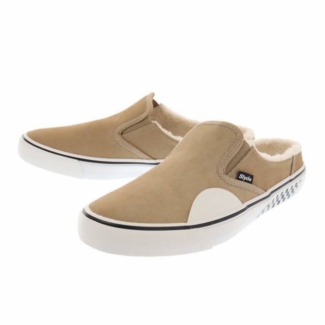 ★SLYDE/スライド★新品 天然皮革インナーボア スウェードスリッポン 26cm スケートボードスニーカー ベージュ/ホワイト拍卖