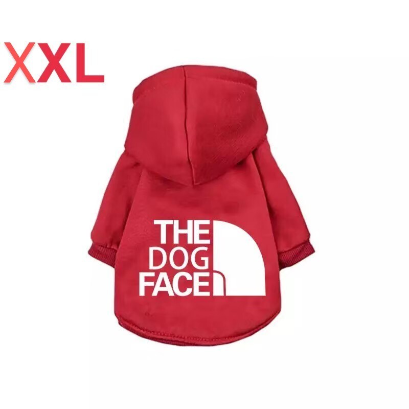 暖か裏起毛♪ドッグフェイス 犬服パーカーペット洋服ドッグウェア赤XXLサイズ拍卖