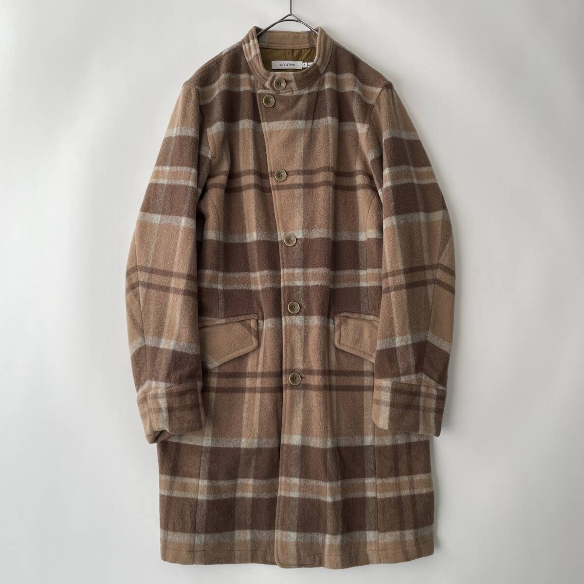 NONNATIVE size/1 (jb) ノンネイティブ バンドカラー ウール コート チェック ベージュ 日本製 COAT拍卖