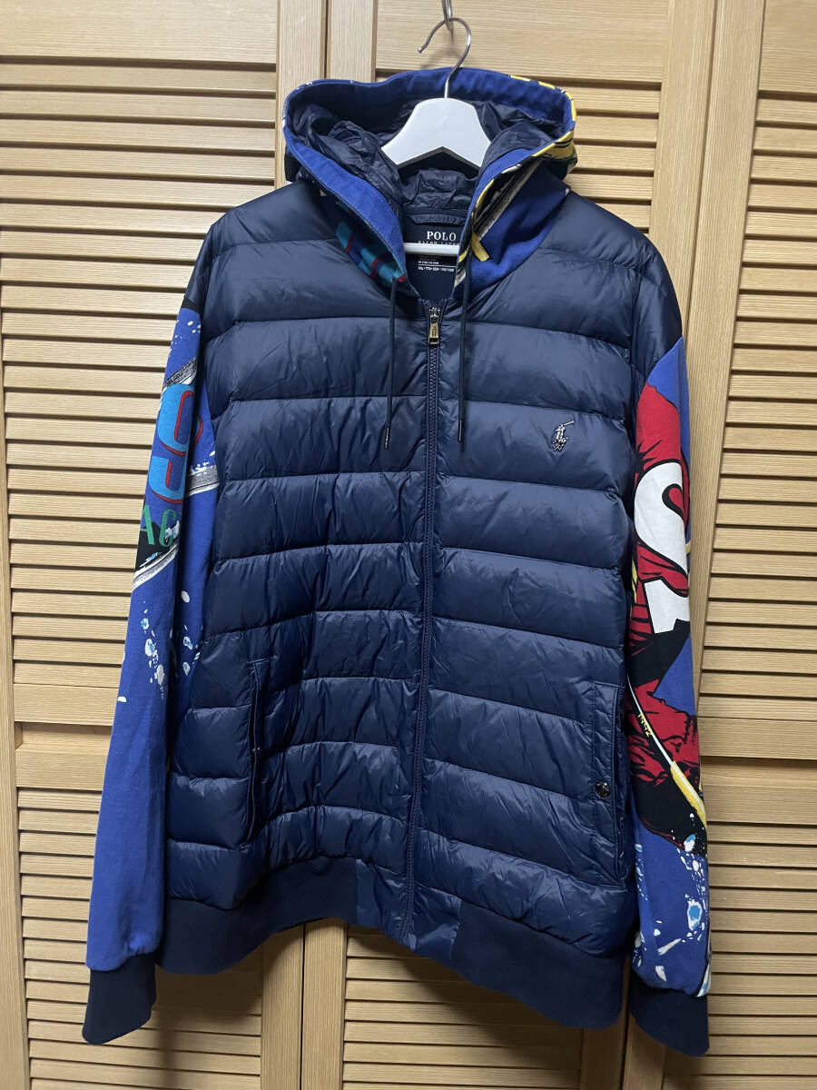 POLO SKI プリント レア SIZE XXLライト ダウン ジャケット ネイビー ポロ ラルフローレン ユーズド拍卖