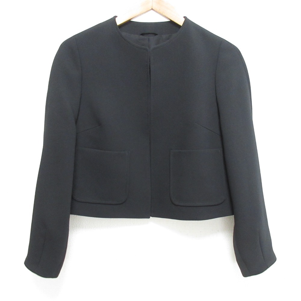 美品 23AW ANAYI アナイ ライトダブルクロスノーカラージャケット サイズ36 ブラック拍卖