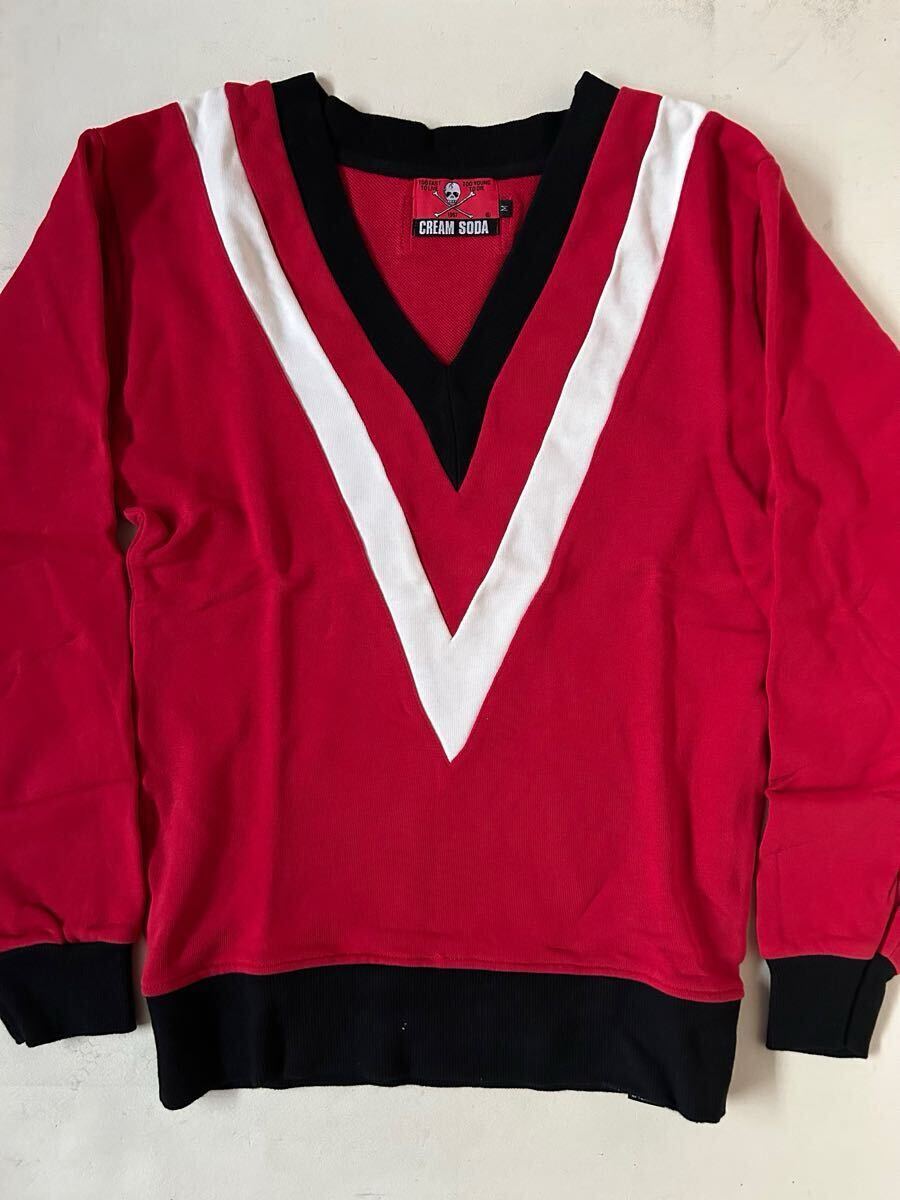 クリームソーダ Vトレーナー 赤cream soda Vトレ サイズ表記M 検ロックンロール、ロカビリー、ブラックキャッツ、ザビスキャッツ拍卖