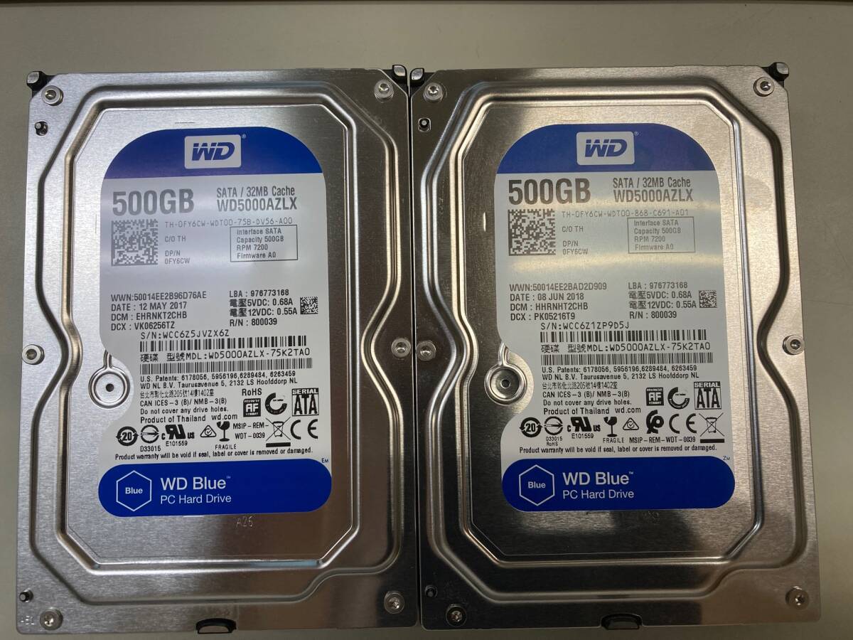 ★3.5インチ SATA 500GB WD WD5000AZLX 2本組 中古品★拍卖