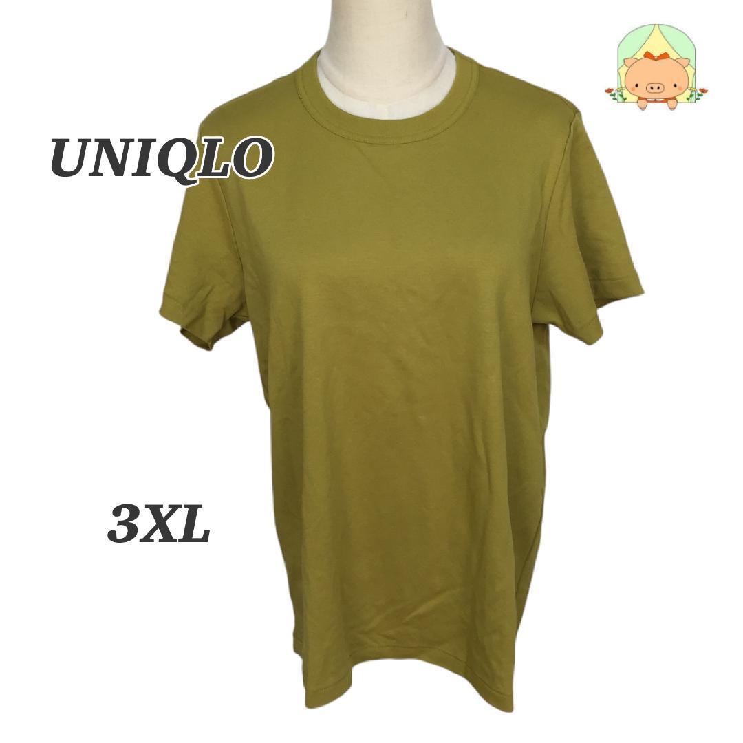 CA0346 ユニクロ クルーネック 太めリブ コットン 美シルエット シンプル Tシャツ 【4L】拍卖