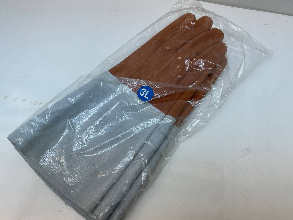 【B-4-R3】 革手袋 溶接用 5本指 革手袋 ロング アウトドア キャンプ 未使用拍卖