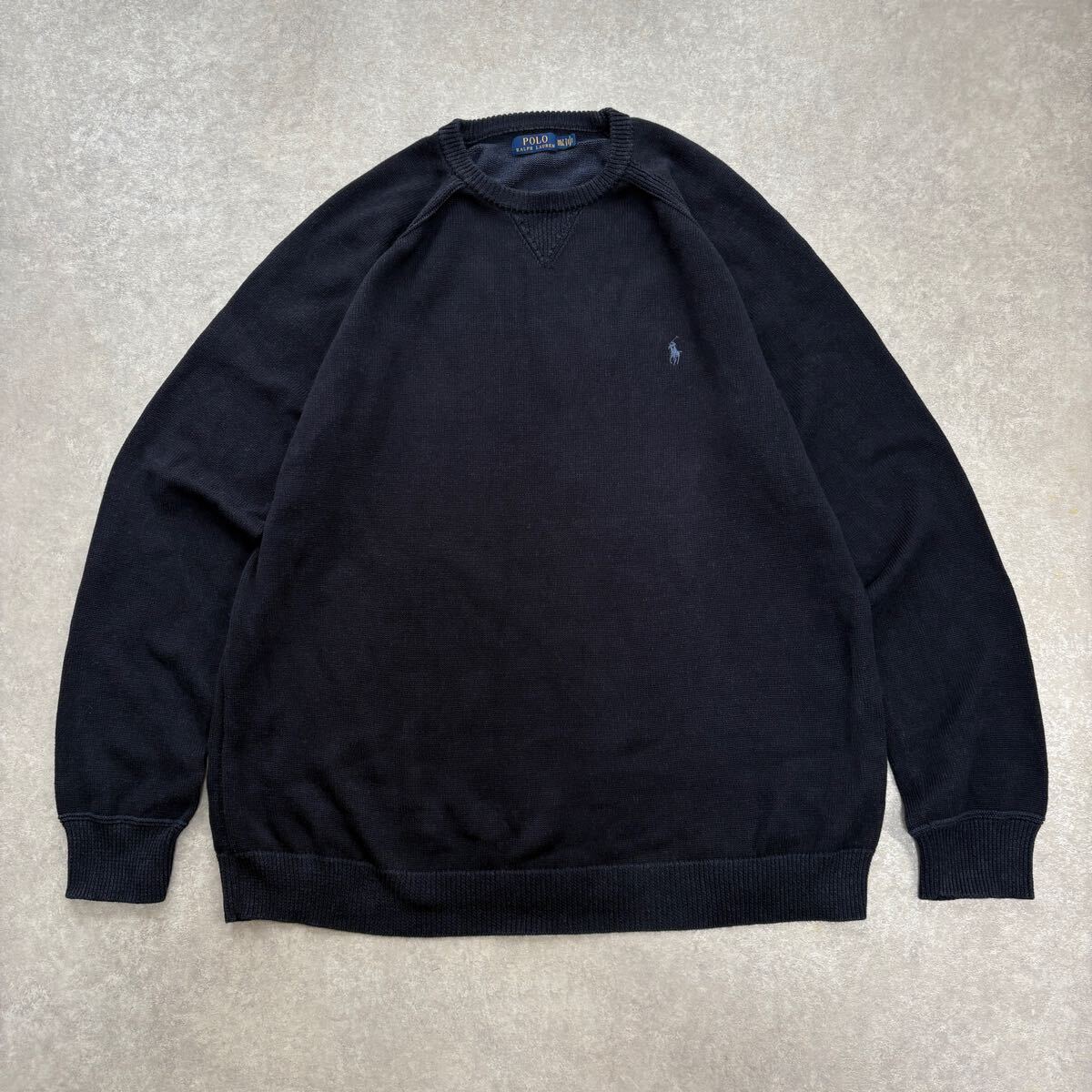 POLO RALPH LAUREN ポロ ラルフローレン コットンニット 3XL ネイビー 刺繍ワンポイントロゴ拍卖