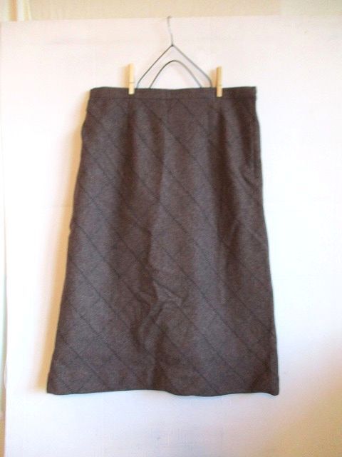 USED美品*茶色起毛バイヤスステッチチェックスカート拍卖