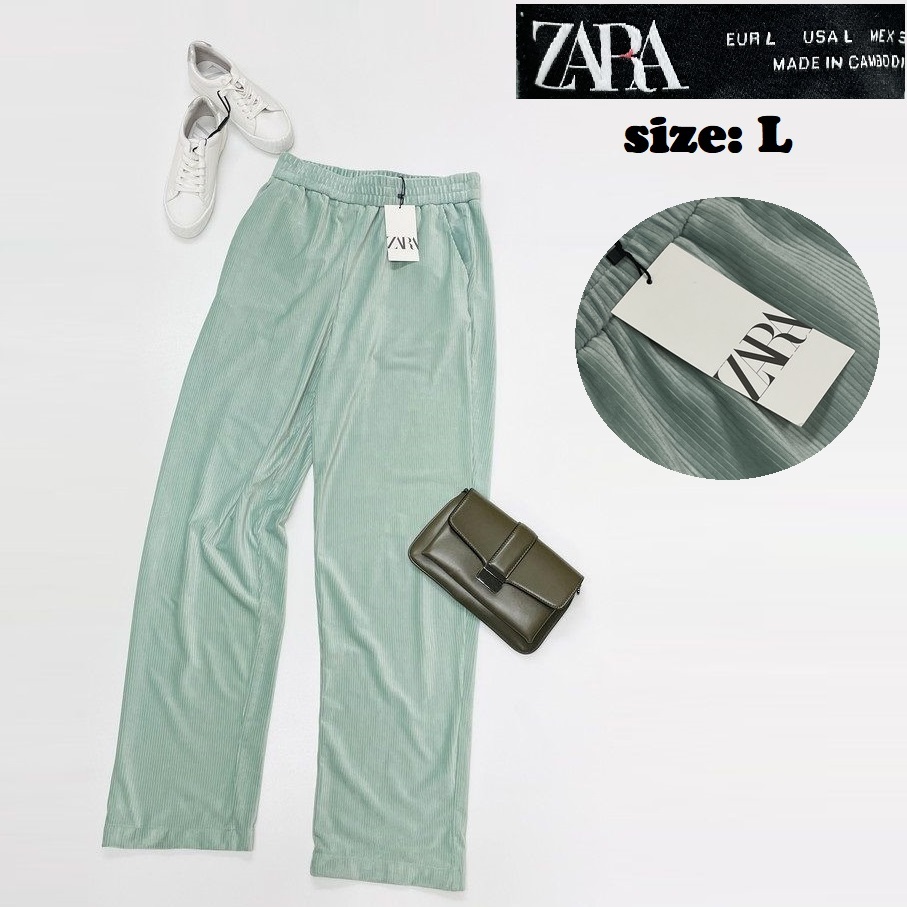 ZARA /L/ グリーン系 ジョガーパンツ ベルベット レディース タグ付き カジュアル 生地ストレッチ通勤フェミニン 大人可愛い デイリー ザラ拍卖