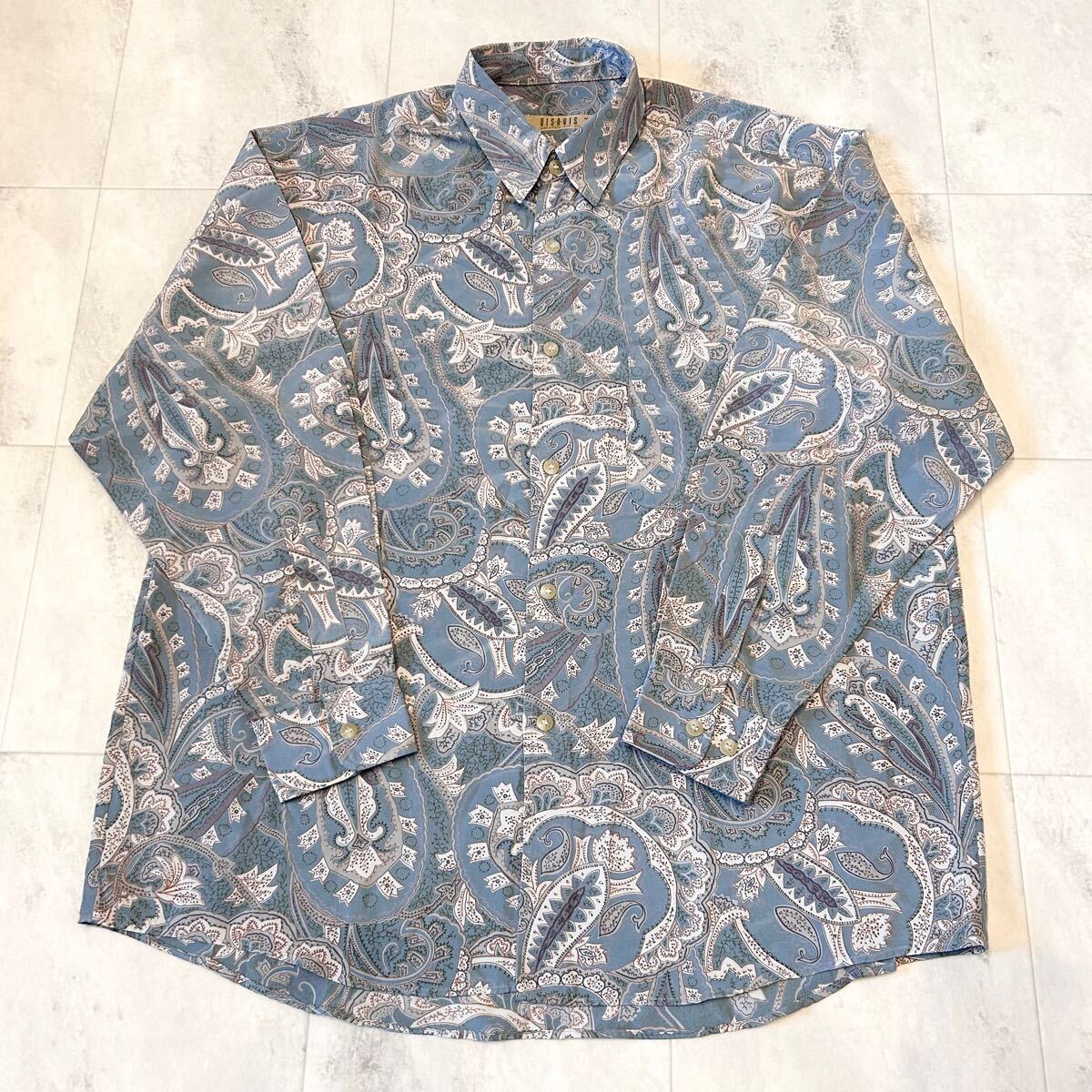 VIS-A-VIS 総柄 柄シャツ 花柄 ペイズリー レトロ アート ビンテージ 長袖シャツ ポリエステル100%拍卖