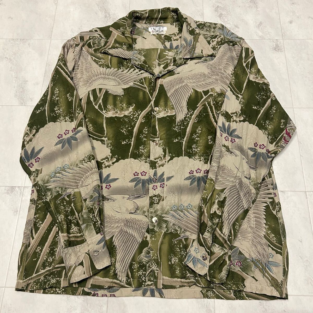 備中倉敷工房 ETERNAL COMFORTABLE CITRON 鳥 和柄 長袖 アロハシャツ SILK100% 拍卖