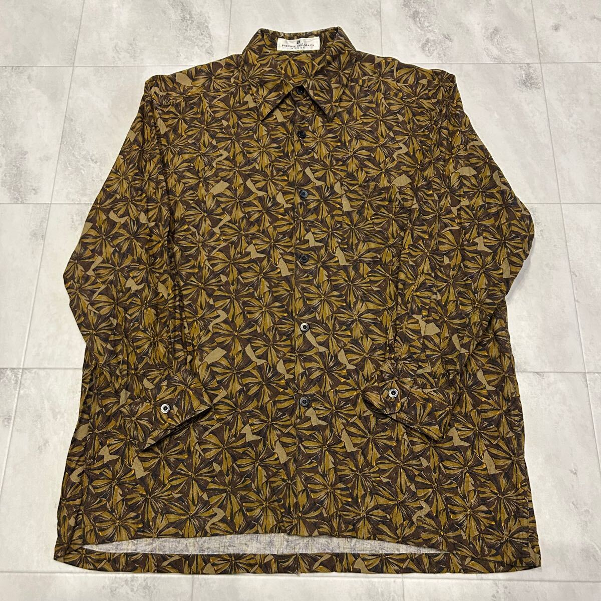 PIERRE BALMAIN PARIS 総柄 柄シャツ 和柄 レトロ アート ビンテージ 長袖シャツ レーヨン90% 毛10%拍卖