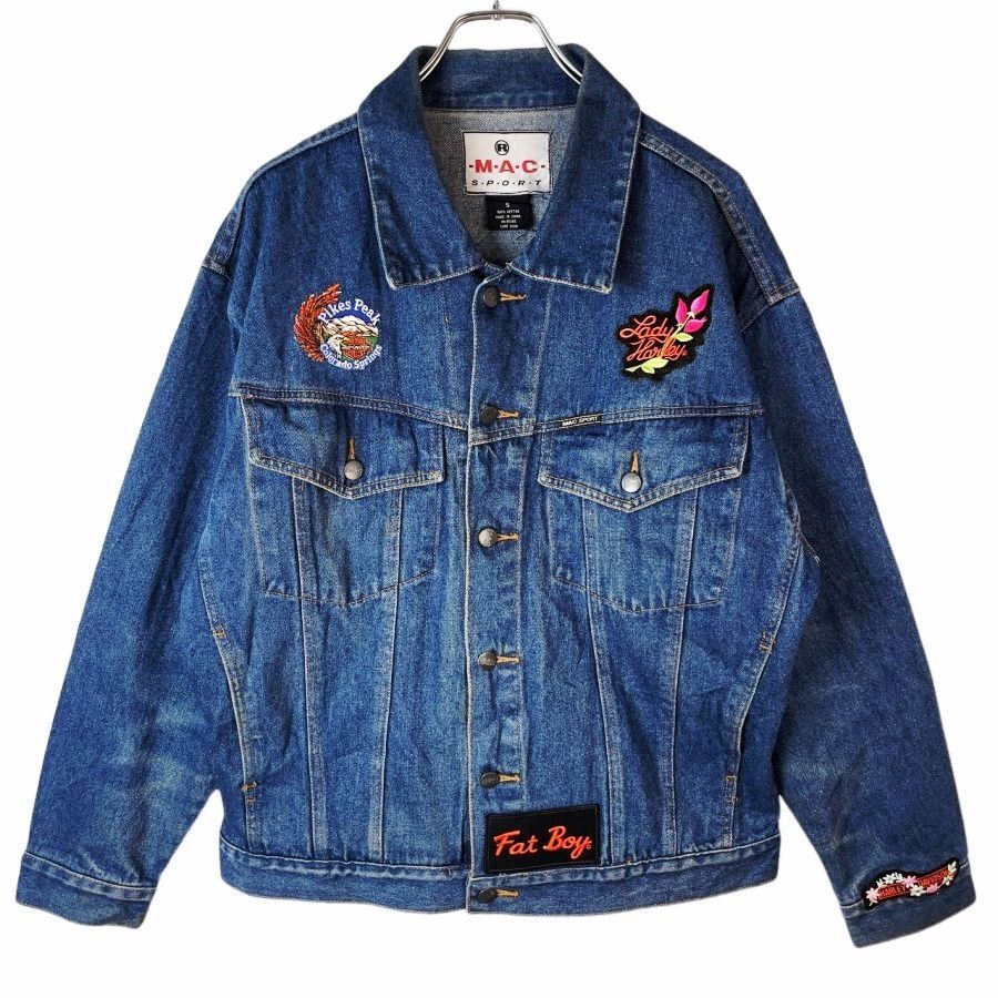 M.A.C SPORTデニムジャケットGジャン刺繍ワッペンHarley-DavidsonハーレーダビッドソンFATBOYバイクBIKEモーターサイクル青ブルー40917拍卖