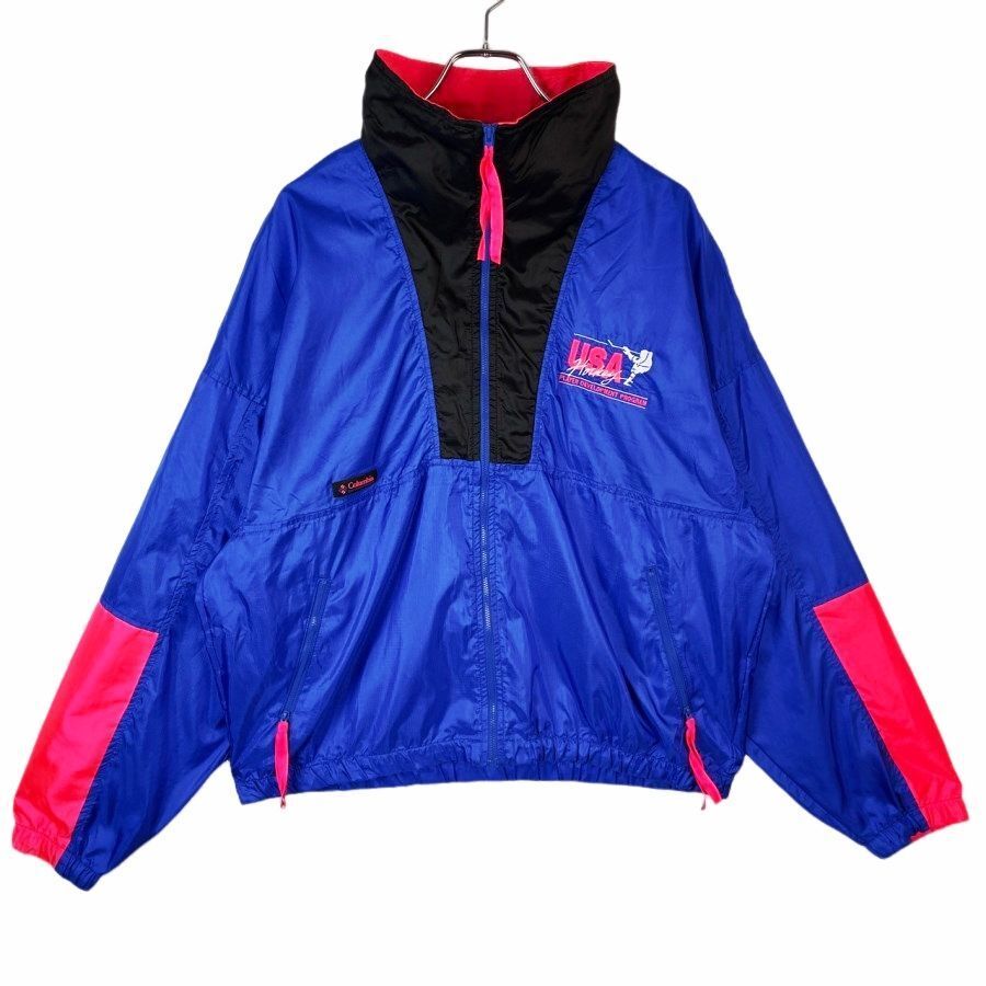 90sコロンビアColumbiaナイロンジャケットUSAhockeyホッケー刺繍ロゴワッペンRadialsleeve白タグ青ブルー黒ブラック黄色イエロー41008拍卖