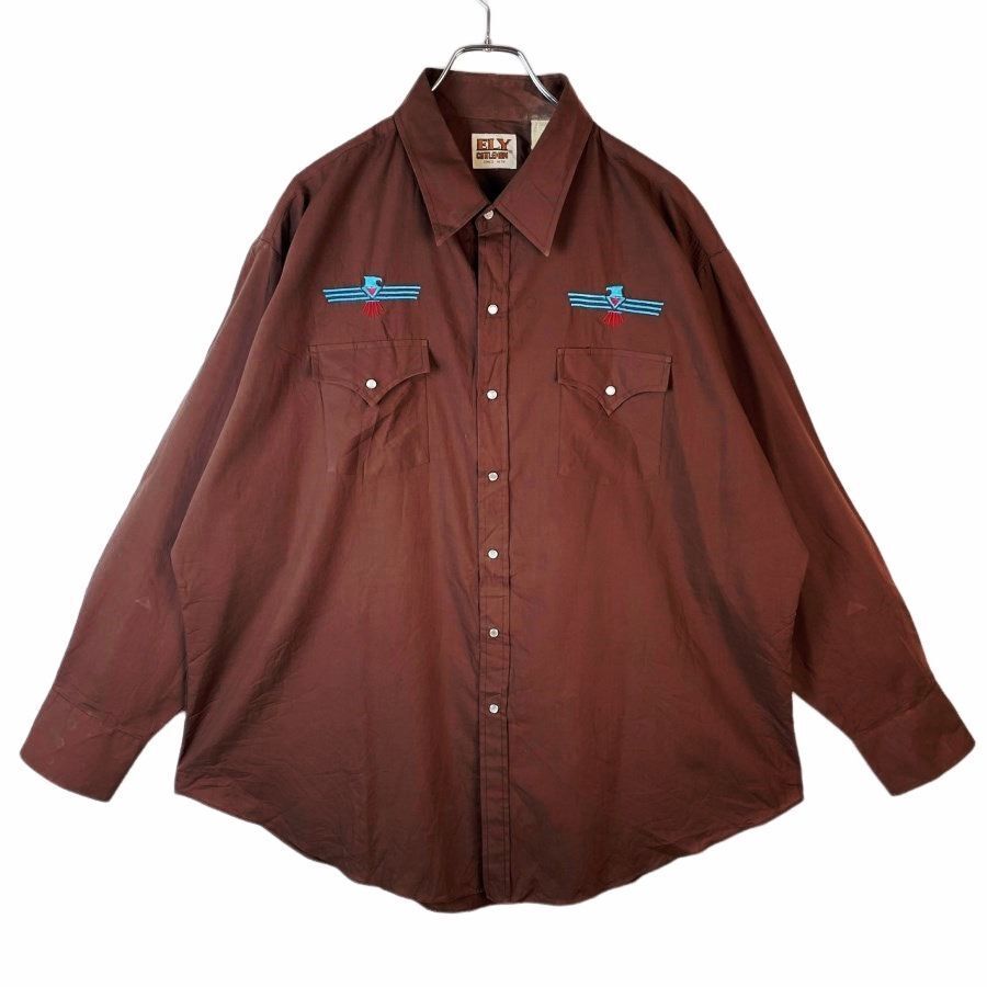 エリーキャトルマンELY CATTLEMAN長袖シャツウエスタンシャツ刺繍アニマル鳥レトロ茶色ブラウンスナップボタンvintageヴィンテージ41009拍卖