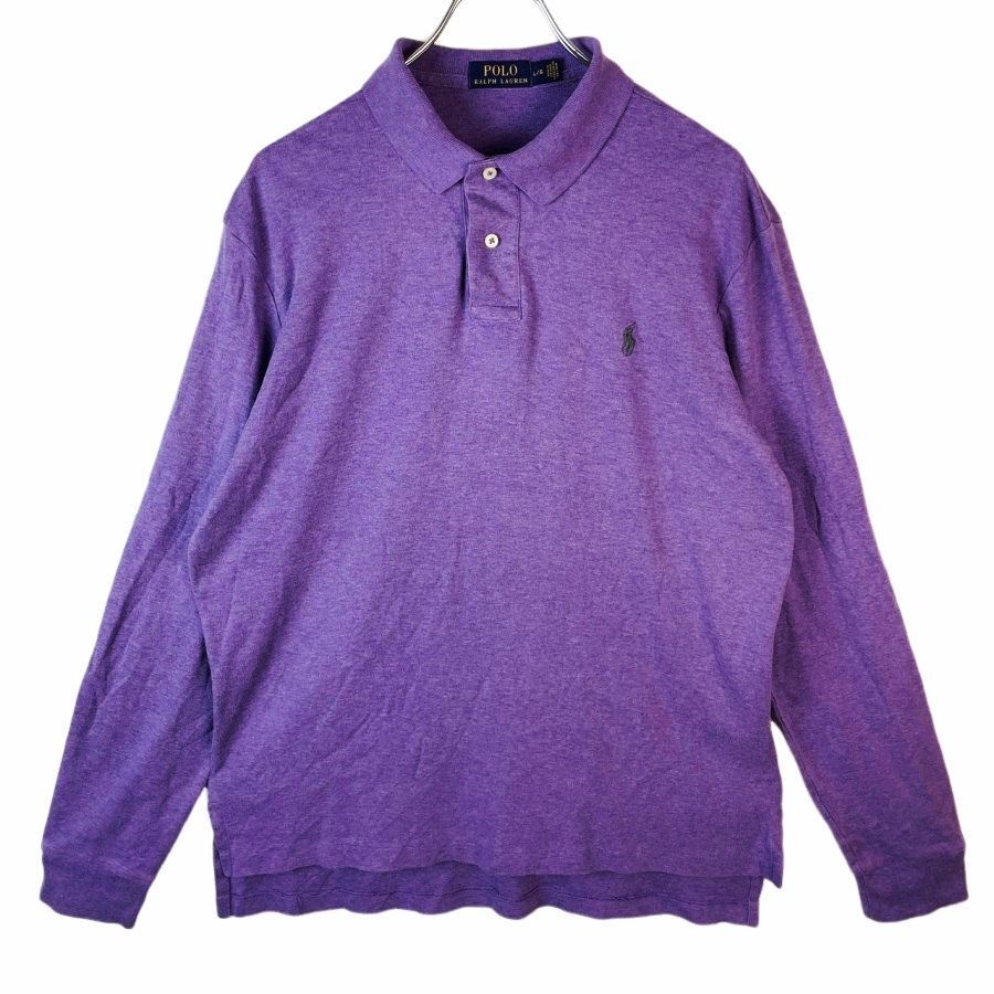 ポロラルフローレンPolo Ralph Lauren長袖ポロシャツポニーロゴ刺繍ワンポイント紫パープル杢ヘザーvintageヴィンテージ41009拍卖