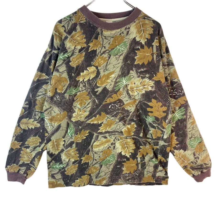 ヴィンテージvintage長袖TシャツロンT迷彩リアルツリーカモフラージュ総柄ハンティングアウトドア自然植物ブラウン茶色グリーン緑40516拍卖