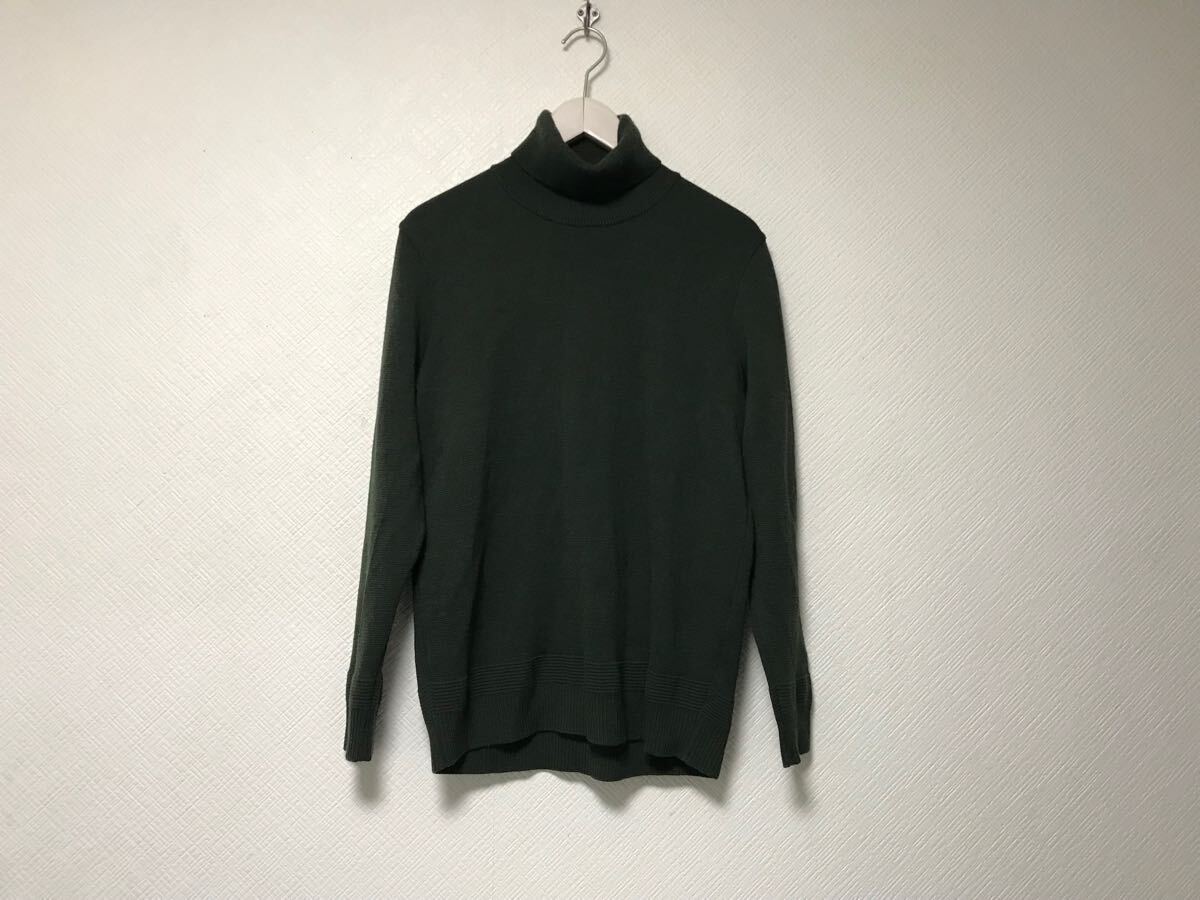 本物ラッピンノットWRAPINKNOTウールタートルネックニット長袖セーターメンズサーフミリタリービジネススーツゴルフ緑グリーン3日本製L拍卖