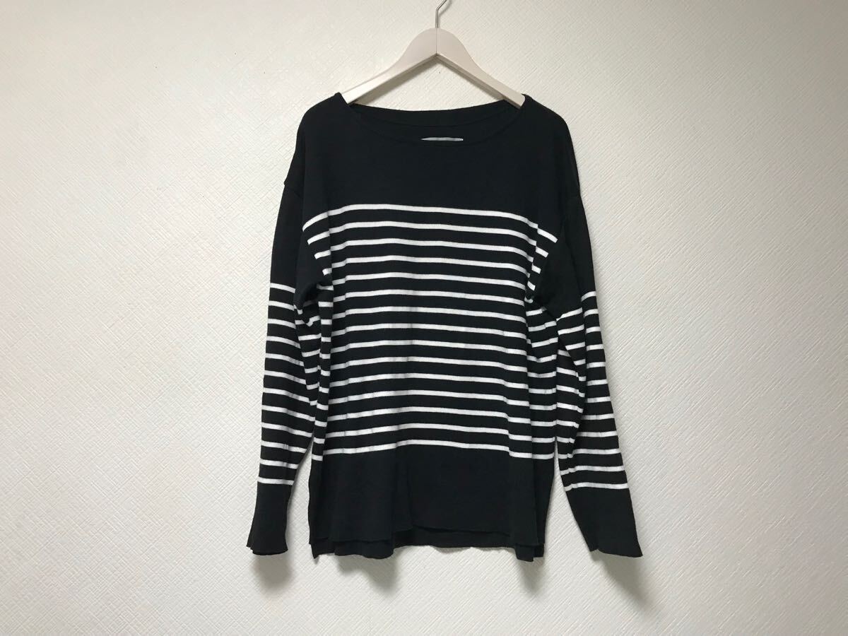 本物キートKIITコットンボーダー柄ニット長袖セーターメンズサーフミリタリービジネススーツゴルフ黒ブラック3日本製L拍卖