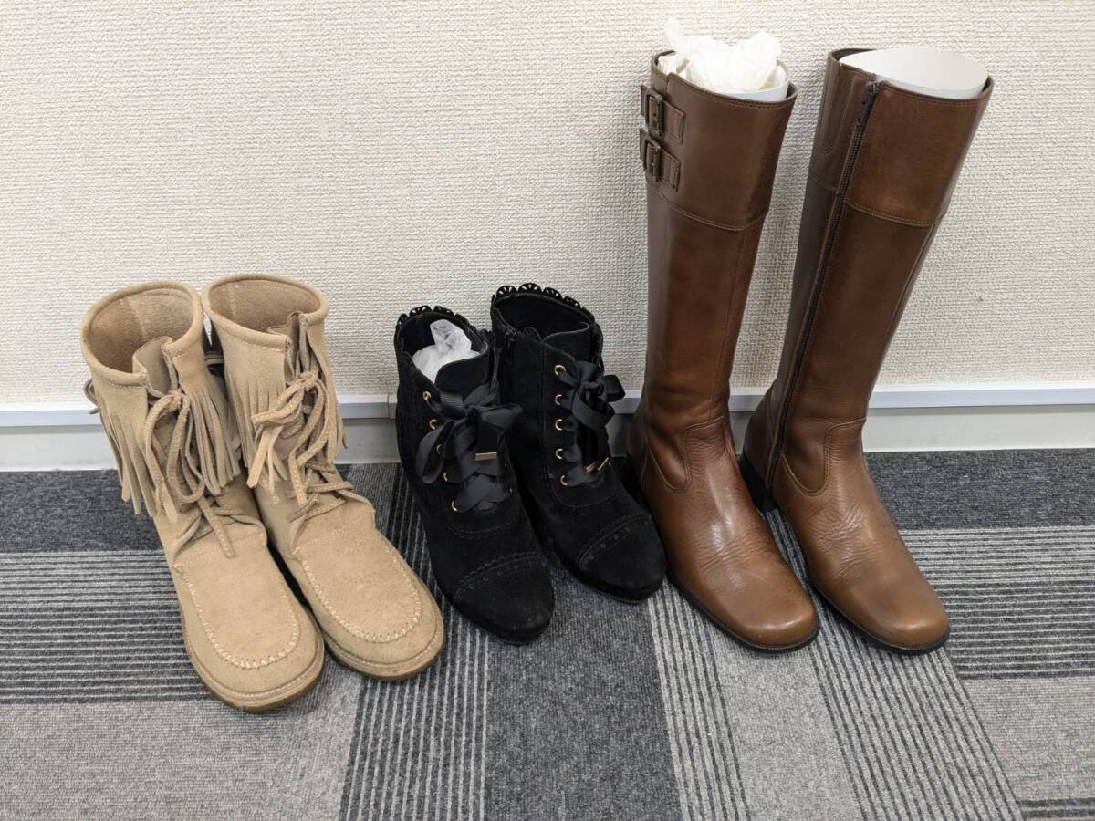 j12d65.66.67 靴 3点まとめ ショートブーツ フリンジブーツ ロングブーツ ブラウン ブラック 茶色 黒拍卖