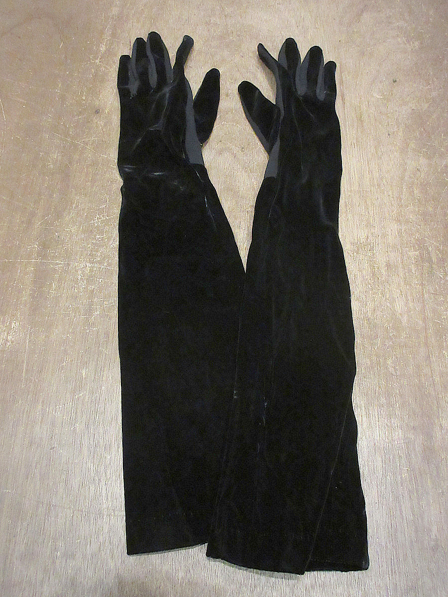 ビンテージ-40’s●WEAR RIGHTレディースベロアロンググローブ黒●241222j5-w-glv古着1940s手袋拍卖