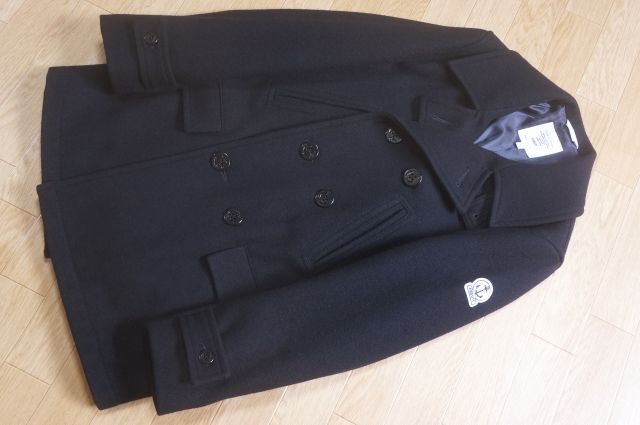 J459 即決 良品 FIDELITY フィデリティー ウールメルトン パッチ付き リーファー コート Pコート ミドル丈 M 濃紺 日本製拍卖