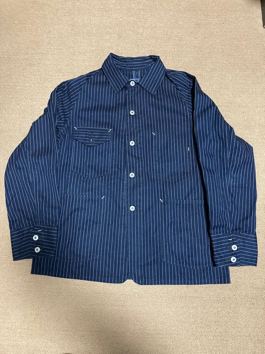 post overalls エンジニアジャケット L ネイビー ストライプ ポストオーバーオールズ カバーオール チンスト ウォバッシュ拍卖