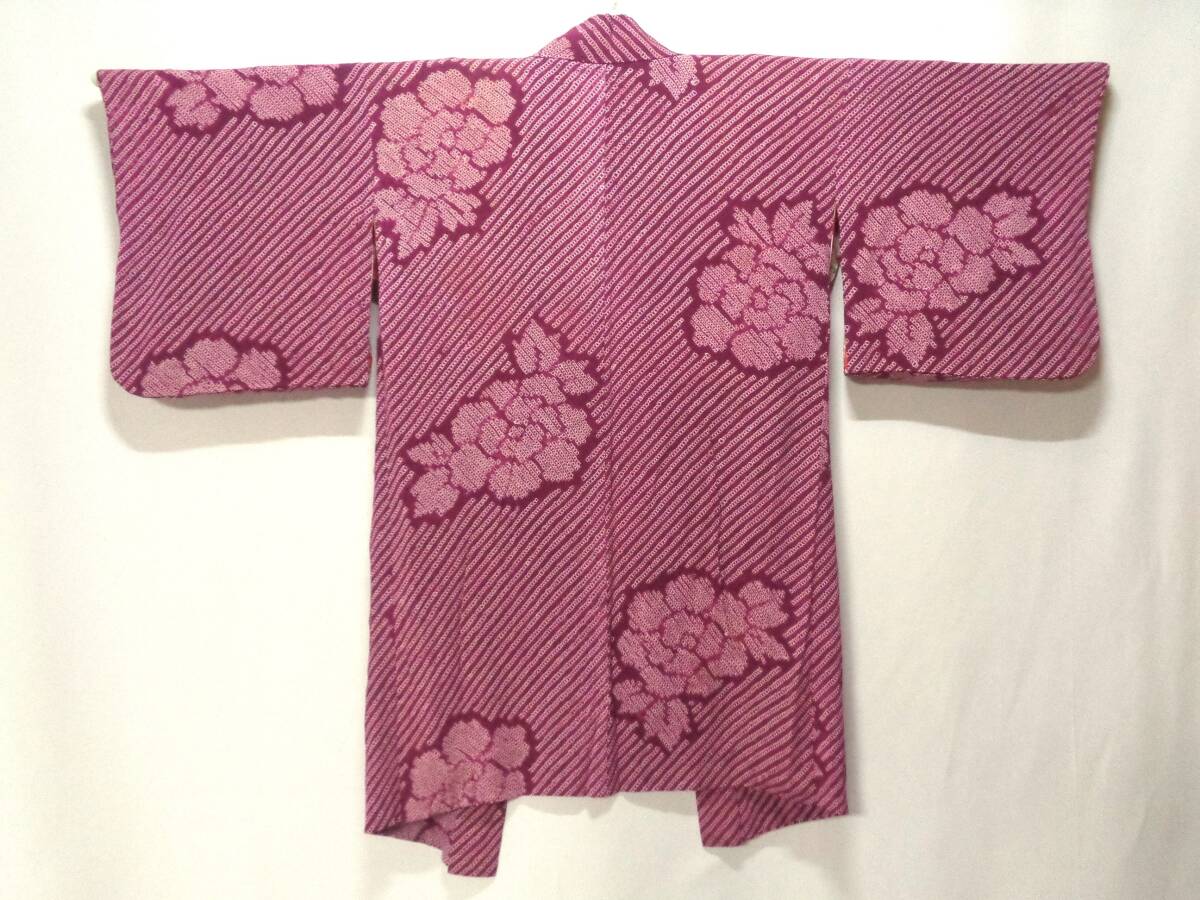 ■アンティーク レトロ 正絹 羽織 絞り 古布 時代着物 牡丹柄 可愛い羽裏 No,30拍卖