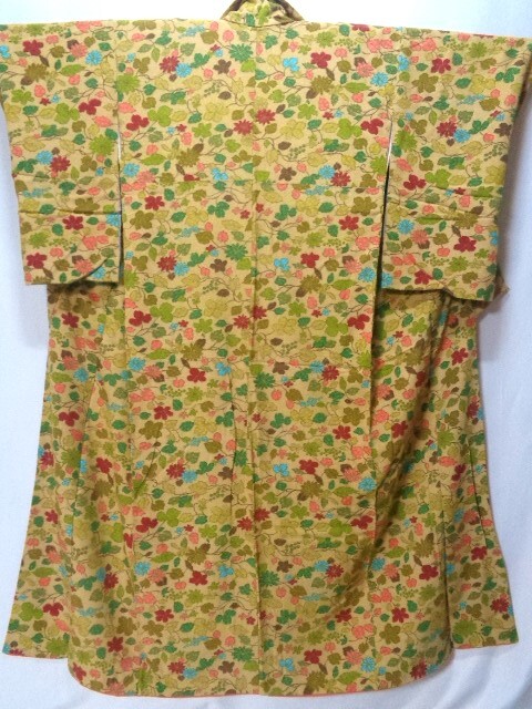 ■アンティーク 小紋 辛子色系 レトロ 正絹 古布 時代着物 鮮やかな染めNo,28 身丈159.5 裄丈65拍卖