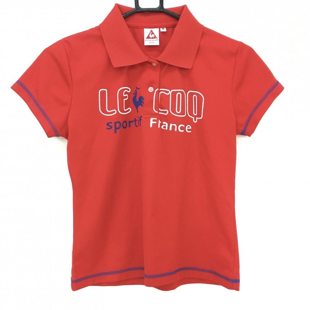 【美品】ルコック 半袖ポロシャツ レッド×白 ロゴフロント レディース M ゴルフウェア le coq sportif拍卖