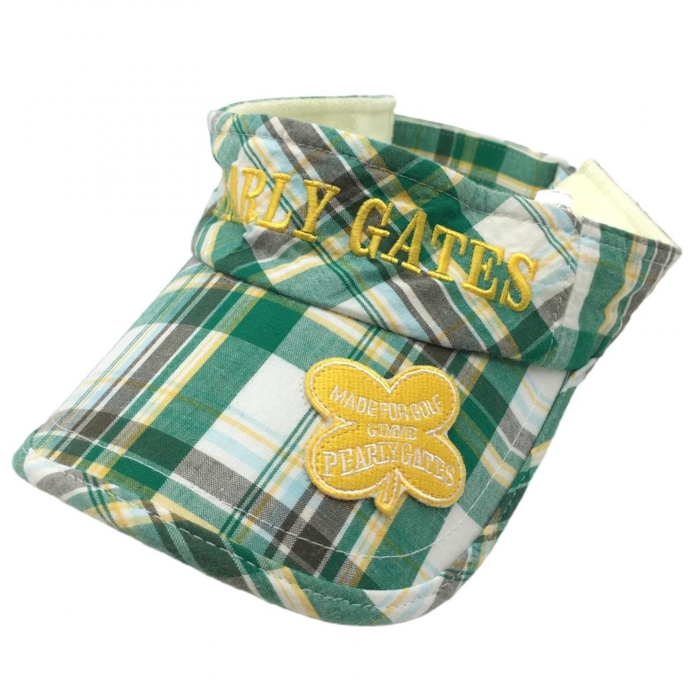 【美品】パーリーゲイツ サンバイザー グリーン×イエロー チェック ゴルフウェア PEARLY GATES拍卖