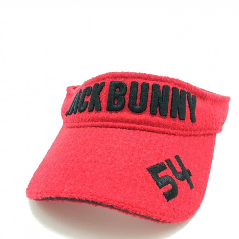 【美品】ジャックバニー サンバイザー レッド×黒 立体ロゴ刺しゅう 微起毛素材、 ゴルフウェア Jack Bunny拍卖