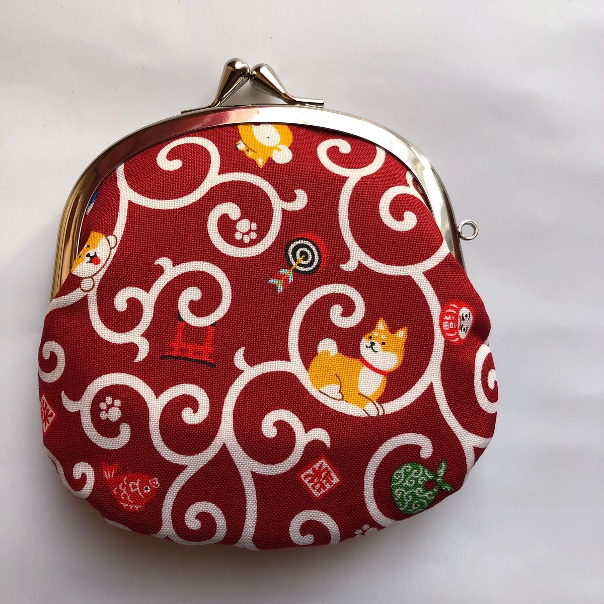 がま口 財布 小銭入れ コインケース 柴犬 唐草 和柄 3.3寸 赤系 アクセサリー入れ がま口ポーチ拍卖
