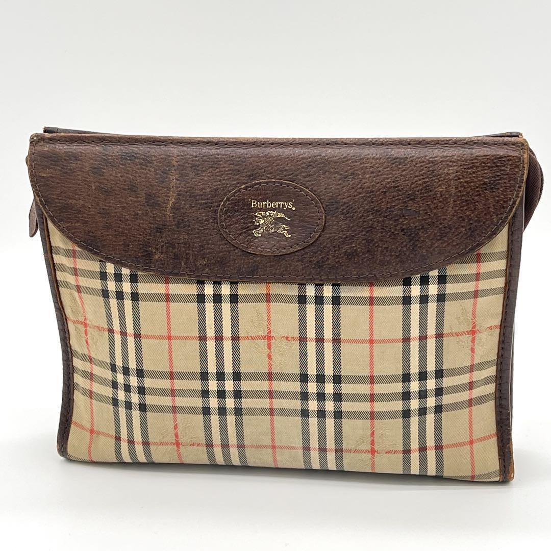 【良品】BURBERRY バーバリー クラッチバッグ セカンドバッグ ノバチェック シャドウホース フォーマル レディース キャンバス DA151128 拍卖