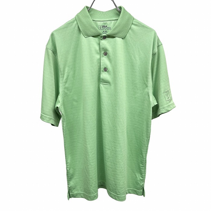 PGAツアー PGA TOUR ゴルフ ポロシャツ ボーダー ポケット無し 半袖 裾の両サイドにスリット ポリ100% S グリーン 緑 メンズ拍卖