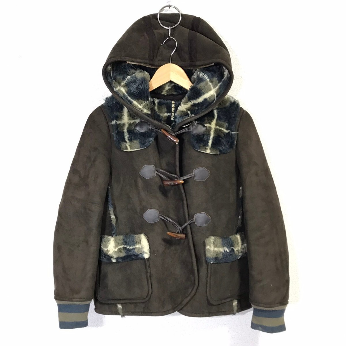 h1180dL FRAPBOIS フラボア サイズ0 (S位) ダッフルコート レザージャケット 牛革 裏ボア ダークブラウン レディース フーテッド あったか拍卖